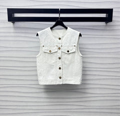 White Denim Co-ord Set with Embossed Motifs & Hardware Accents