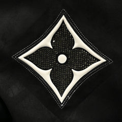 Veste de baseball en daim avec logo trèfle à quatre feuilles et strass