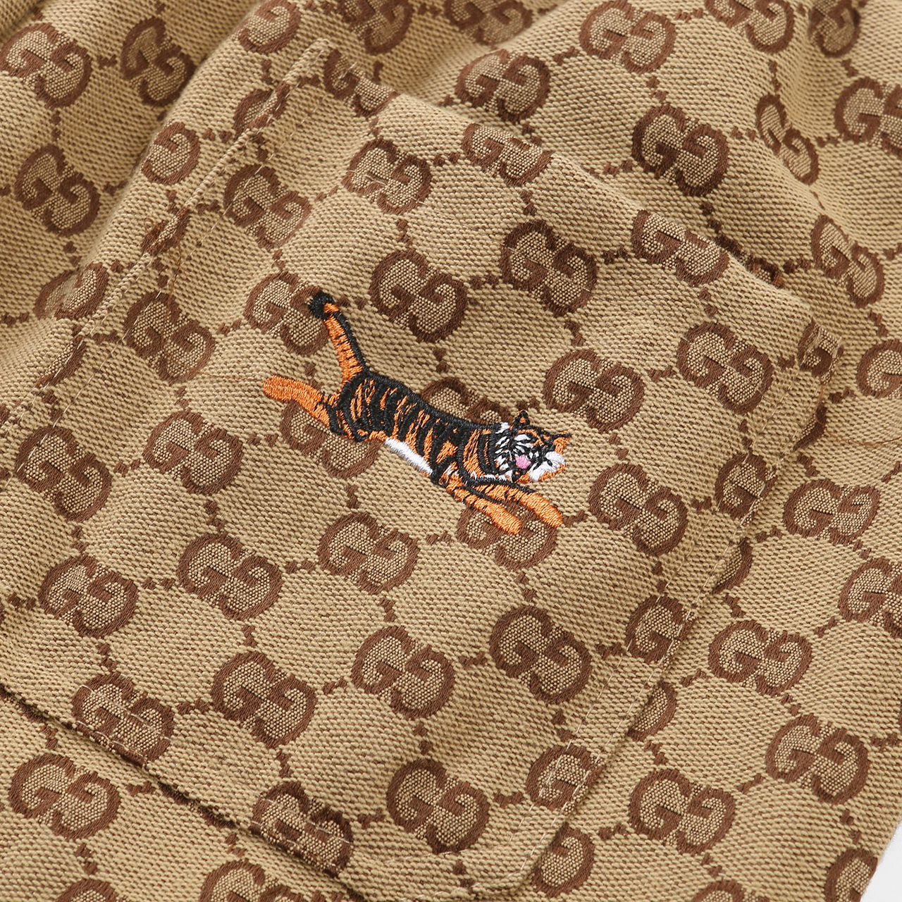 Pantalon décontracté en toile brodée de tigre