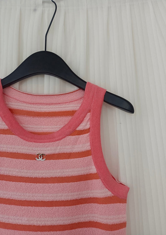 Terrycloth Striped Tank Top with Mini Emblem