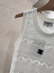 Lace-Knit Sleeveless Vest with Geometric Motifs