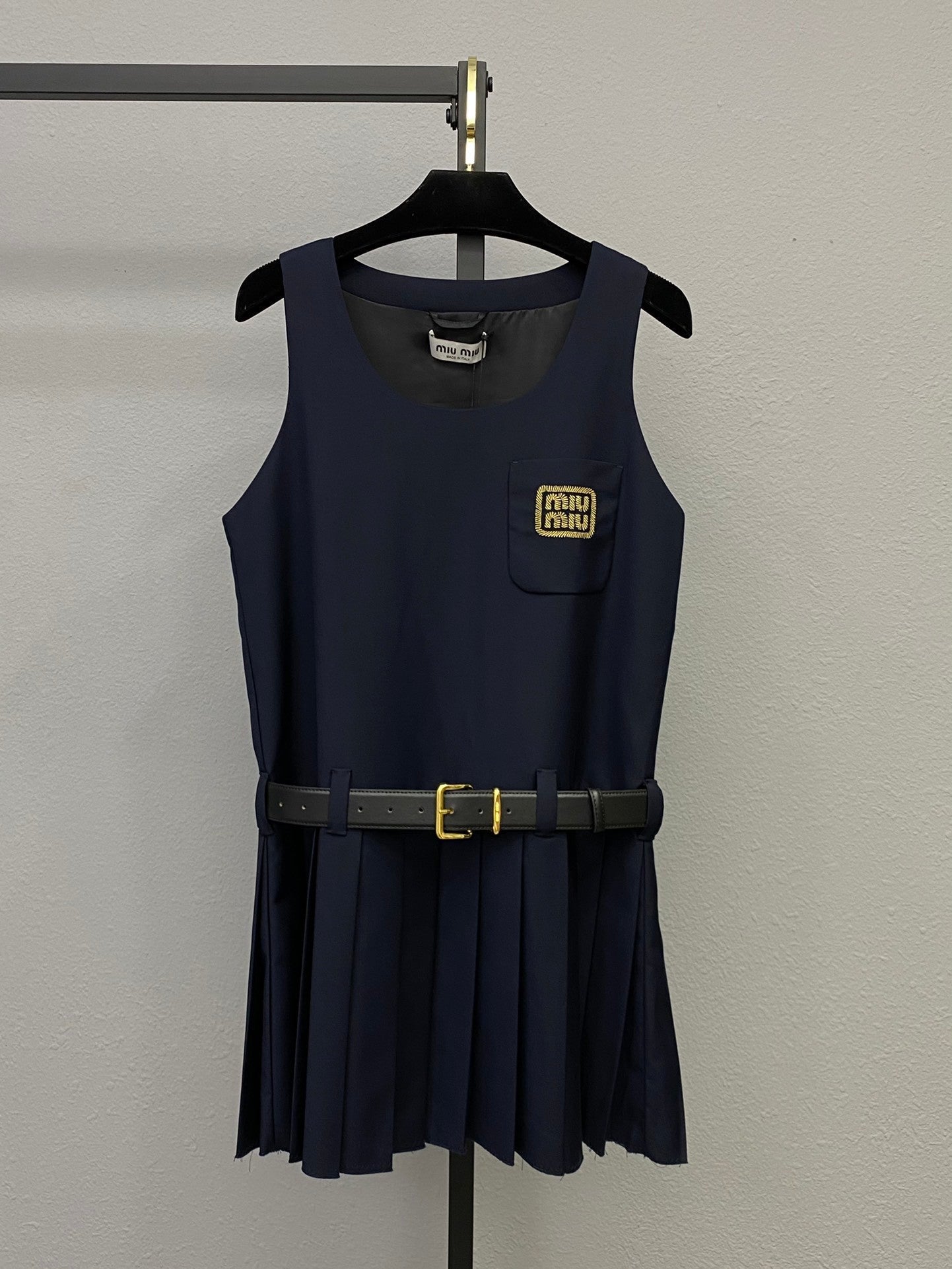 Navy Blue Sleeveless Dress with Belt