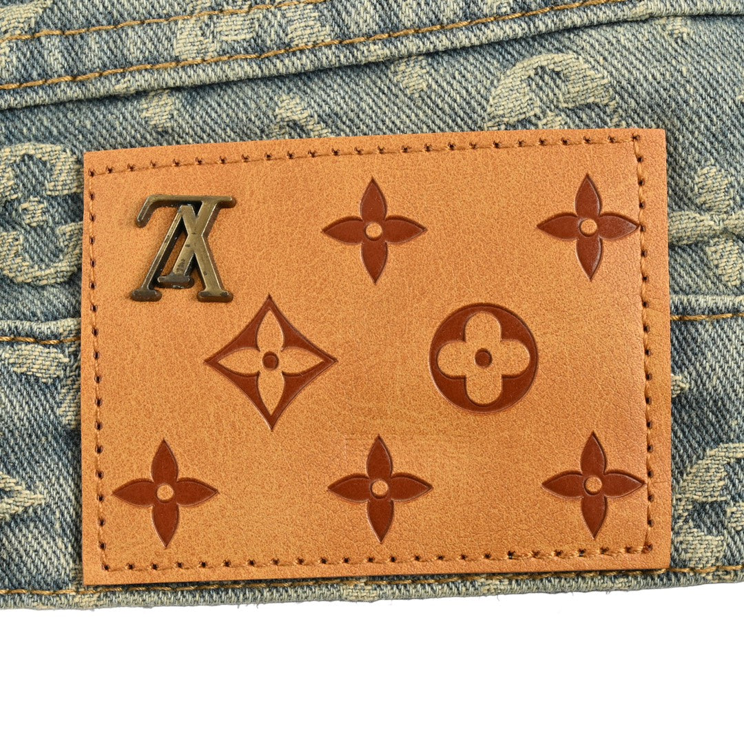 Jean vieilli dégradé floqué alphabet