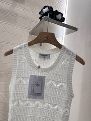 Lace-Knit Sleeveless Vest with Geometric Motifs