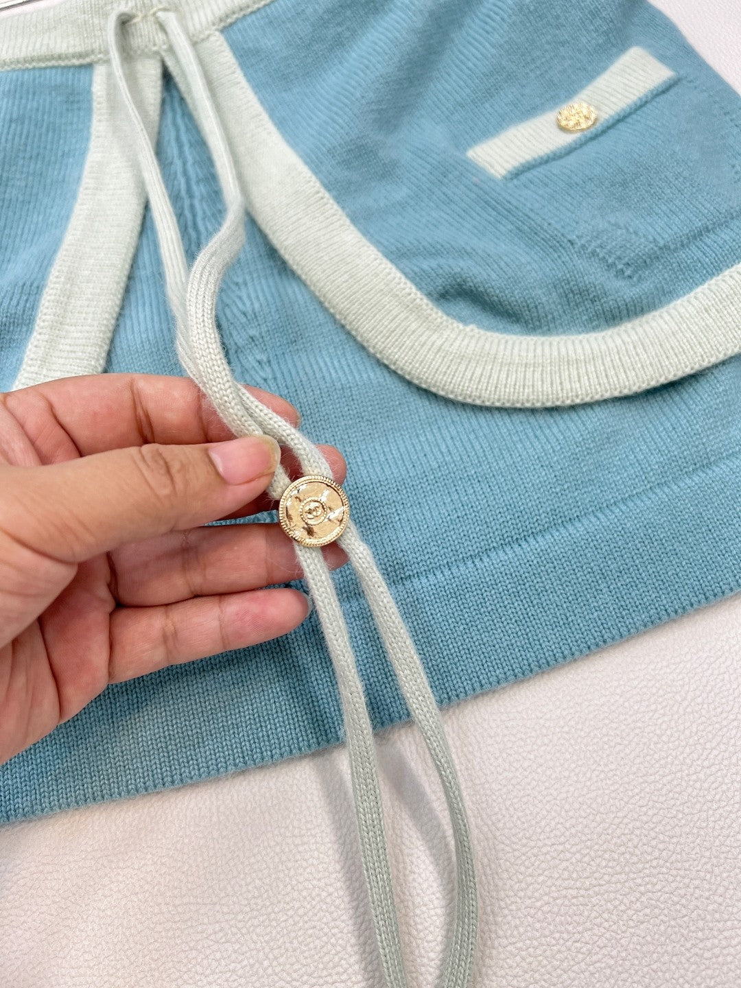 Dual-Textile Bottoms: Printed Denim Shorts + Knit Mini Skirt