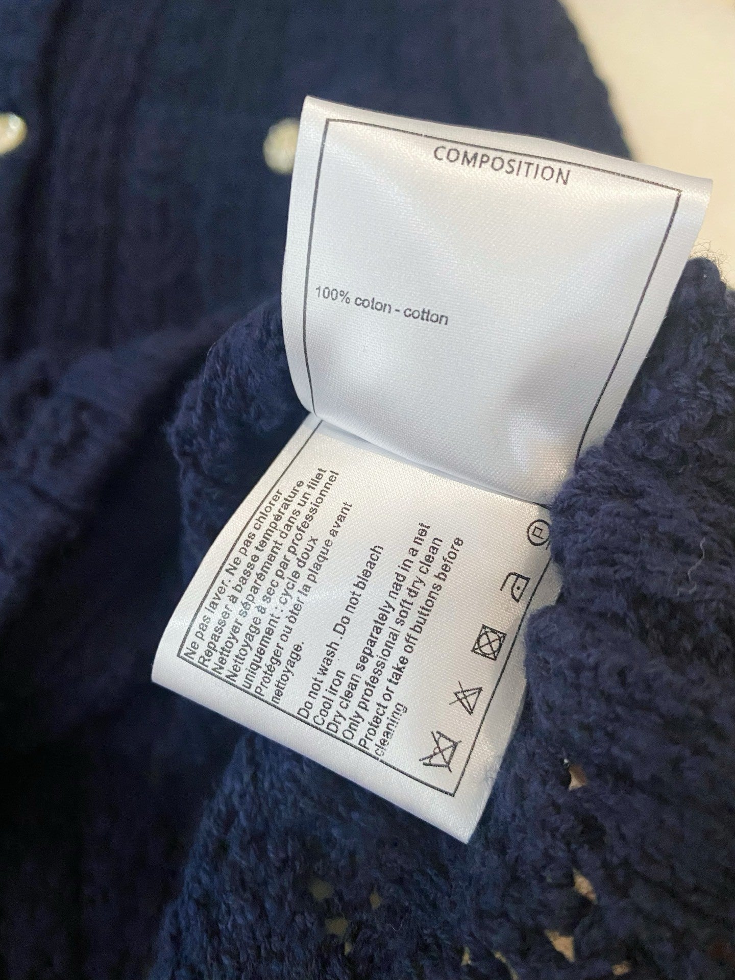 Navy Knit Sleeveless Dress with Crystal-Embellished Buttons