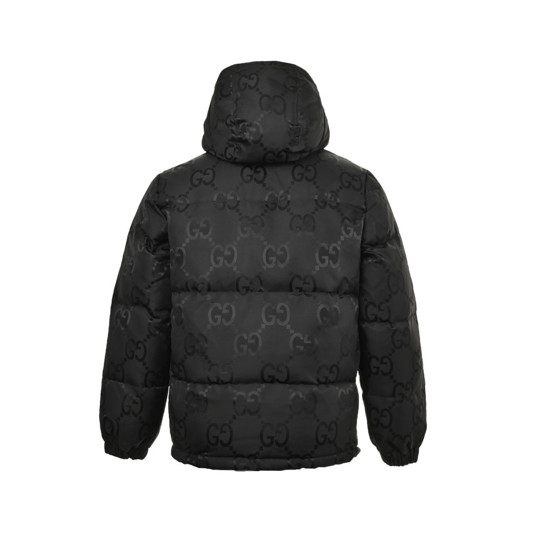 Doudoune à capuche en toile jacquard Double G à motif foncé