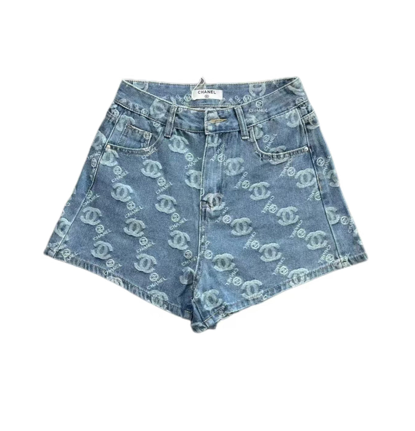 Short en jean avec logo brodé sur toute la surface