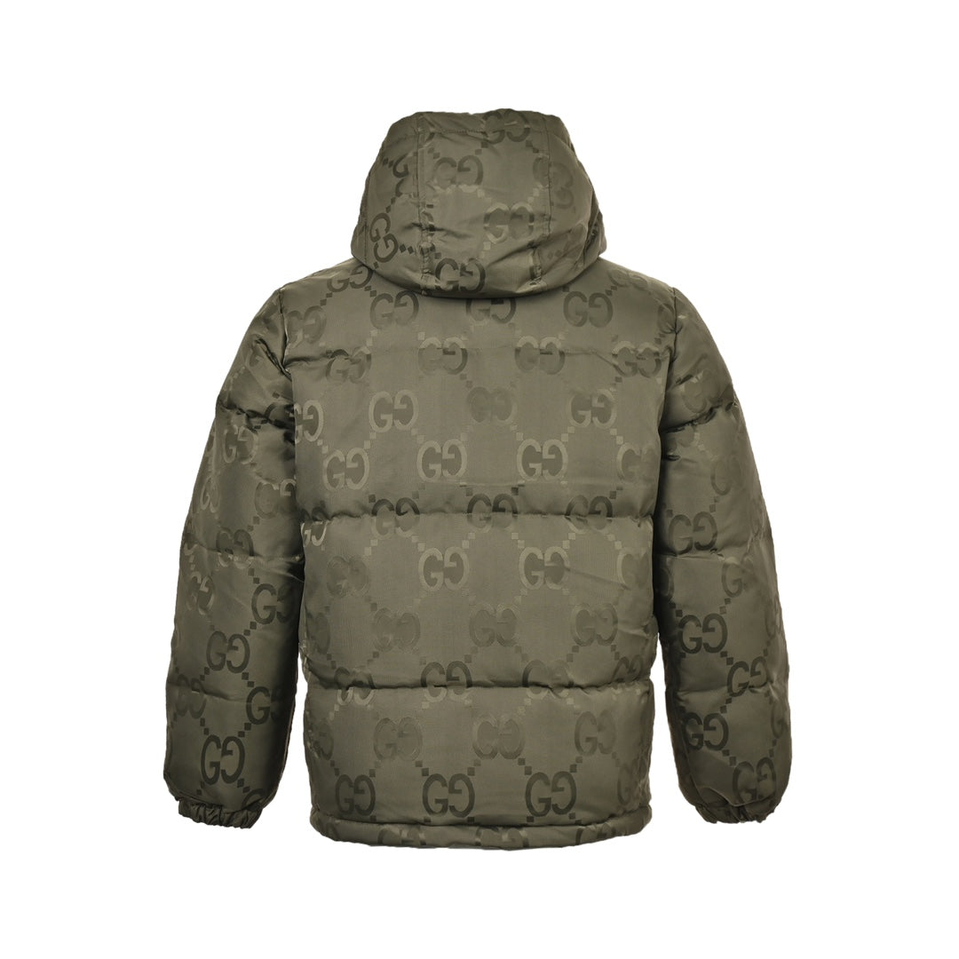 Doudoune à capuche en toile jacquard Double G à motif foncé