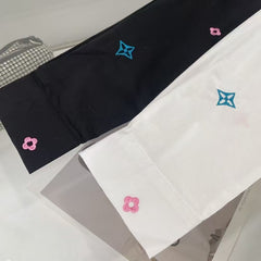 Two-Tone Embroidered Shirts with Denim Pocket Accent