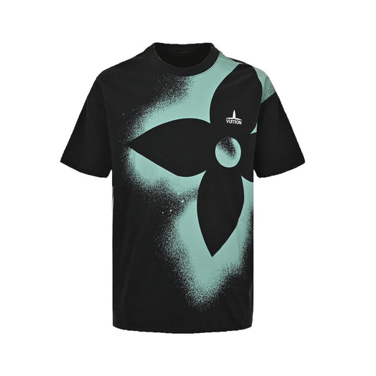 Kurze Ärmel mit vierblättrigem Kleeblatt-Kreuz-Print im Inkjet-Druckverfahren 