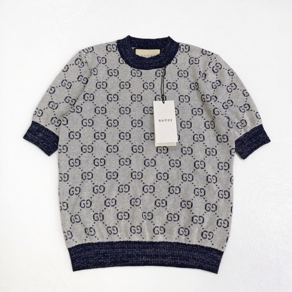 Metallic Yarn Color-Block GG Knit T-Shirt