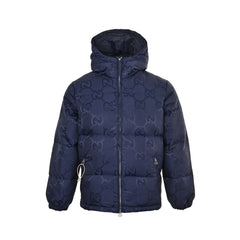 Doudoune à capuche en toile jacquard Double G à motif foncé