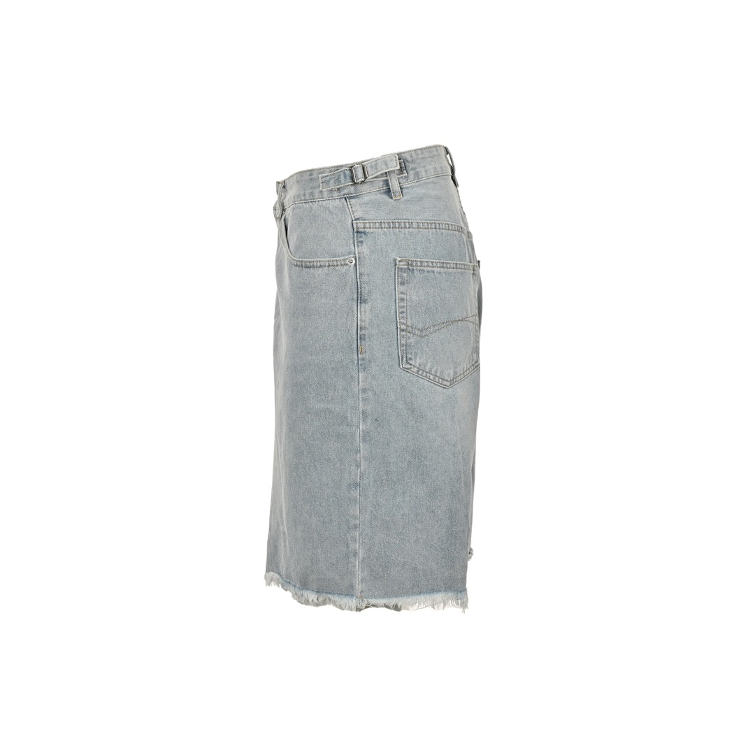 short en jean à ourlet à pompons vieilli