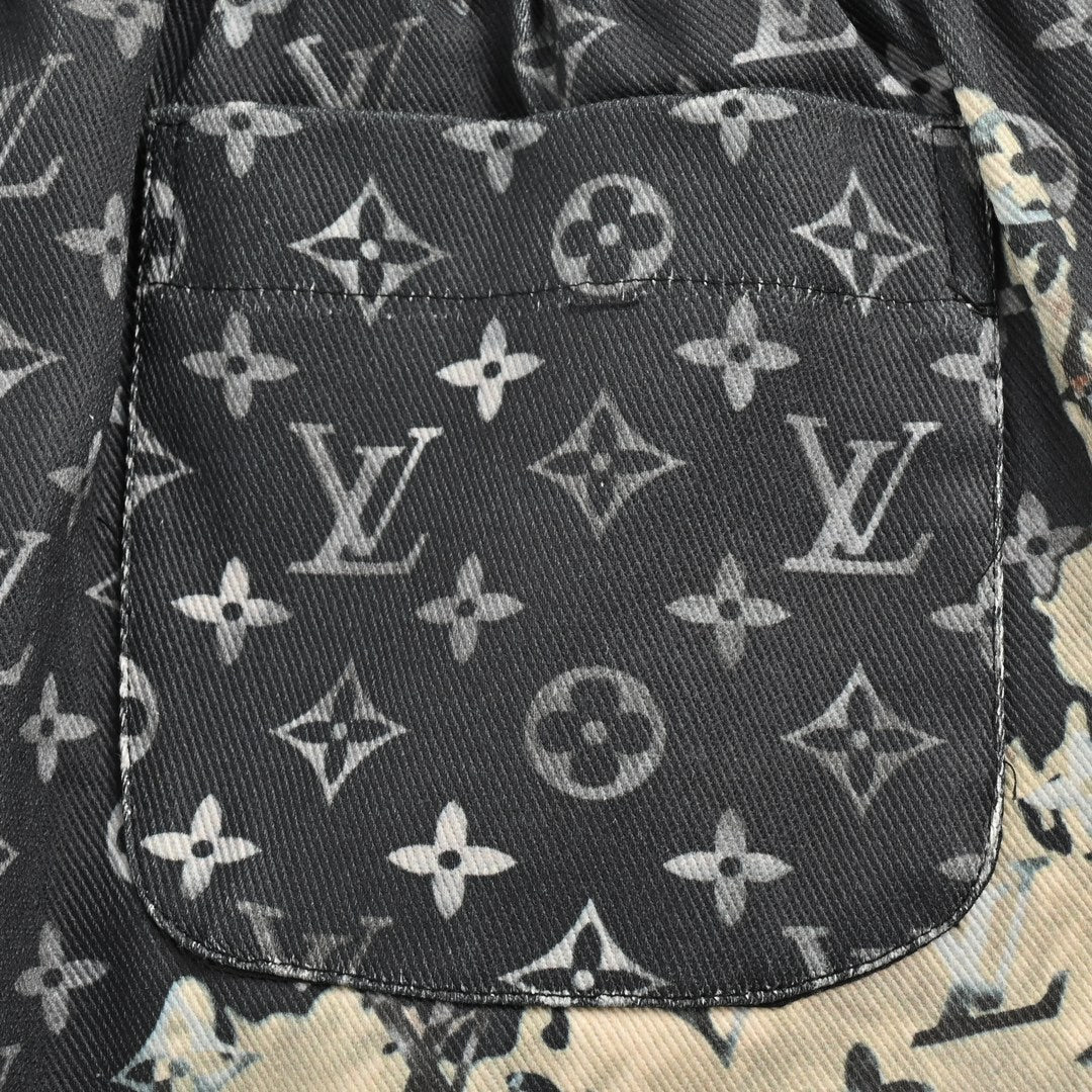 Short en jean imprimé sur toute la surface