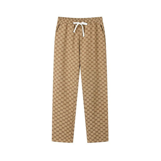 Pantalon décontracté en toile brodée de tigre