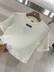 Lace-Accented Knit Tops + Tailored Taupe Pleated Skirt Set