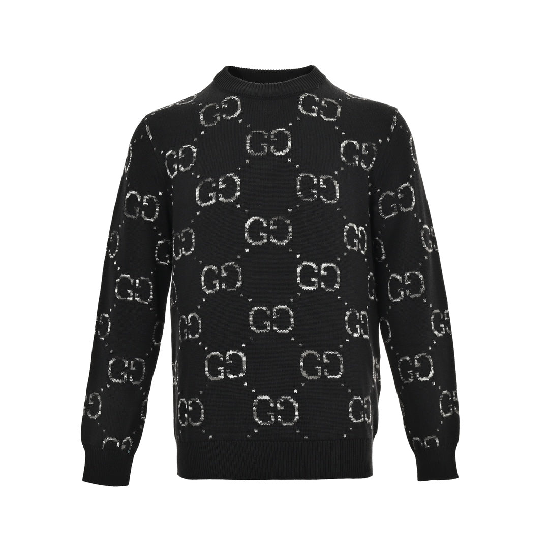 Pull col rond avec logo jacquard dégradé sur toute la surface