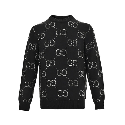 Pull col rond avec logo jacquard dégradé sur toute la surface