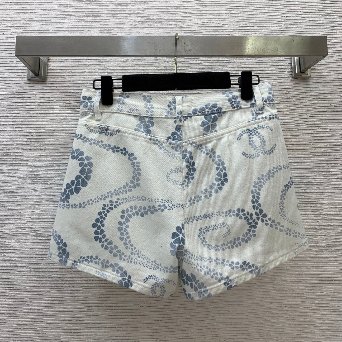 Dual-Textile Bottoms: Printed Denim Shorts + Knit Mini Skirt