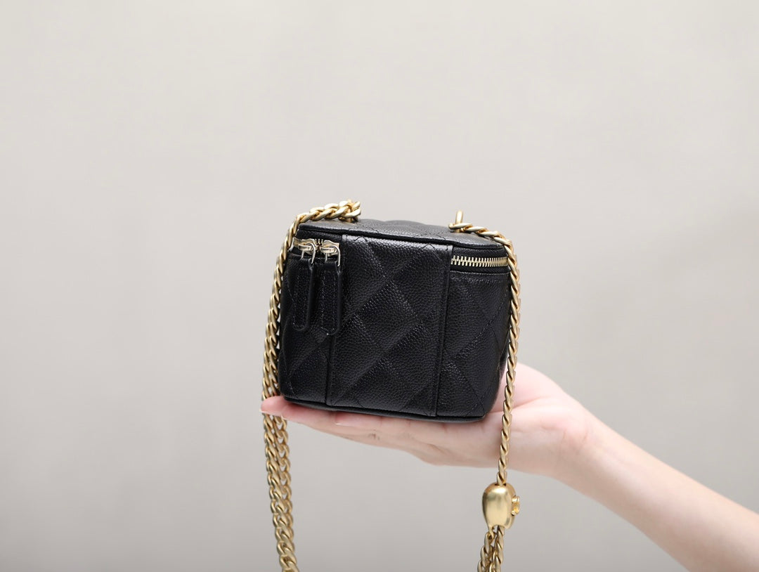 Petit porte-cartes à poignée noire, mini sac à chaîne avec poignée