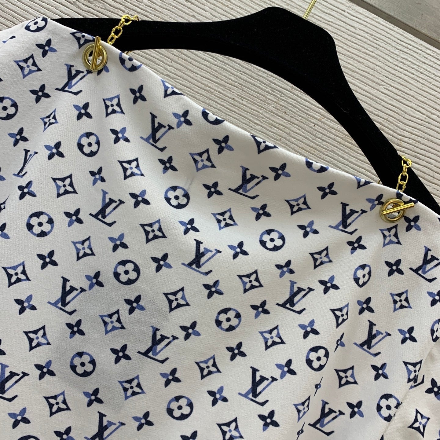 Monogram Off-Shoulder Top with Chain Hardware