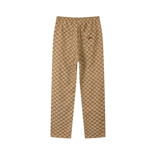 Tiger Embroidered Canvas Print Casual Pants
