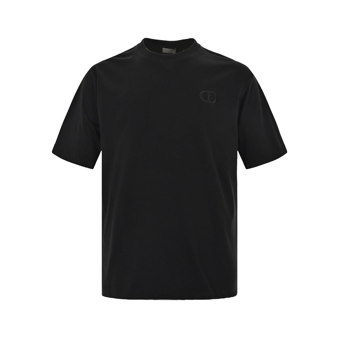 Einfarbiges Kurzarm-T-Shirt mit aufgesticktem Logo-Buchstaben