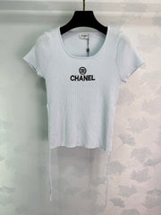 Ribbed Logo Tees with Side Drawstrings