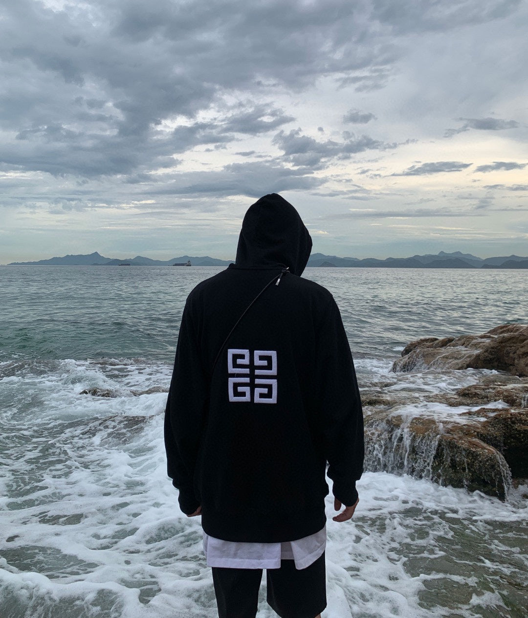 Sweat à capuche avec grand logo brodé