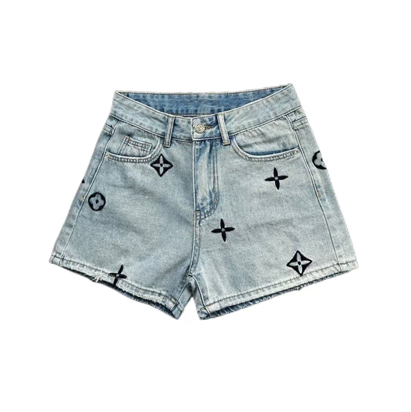 Neue bedruckte, bestickte Jeansshorts