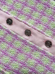 Short-sleeved tweed top with a baby doll collar