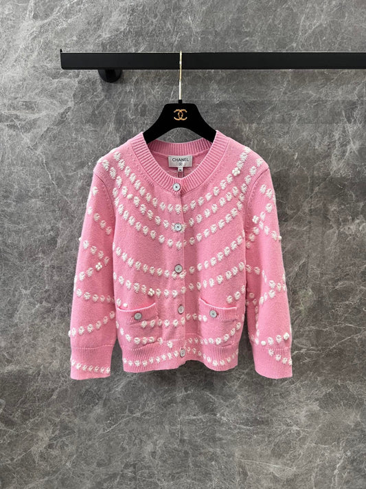 Cashmere Pearl Jacquard Cardigan