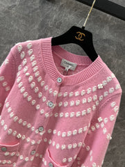 Cardigan jacquard en cachemire et perles