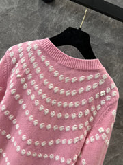 Cardigan jacquard en cachemire et perles