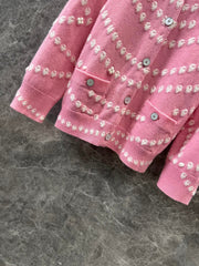 Cardigan jacquard en cachemire et perles