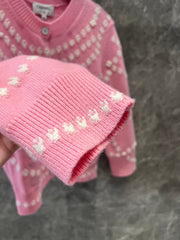 Cardigan jacquard en cachemire et perles