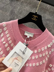 Cardigan jacquard en cachemire et perles