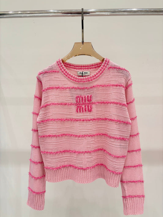 Three-dimensional jacquard simple striped contrasting casual knitted long sleeves