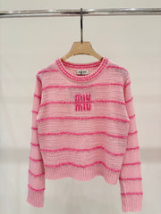 Three-dimensional jacquard simple striped contrasting casual knitted long sleeves