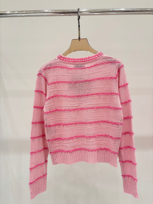 Three-dimensional jacquard simple striped contrasting casual knitted long sleeves