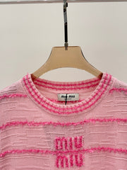 Three-dimensional jacquard simple striped contrasting casual knitted long sleeves