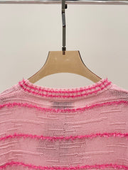Three-dimensional jacquard simple striped contrasting casual knitted long sleeves