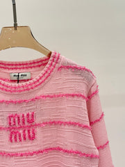 Three-dimensional jacquard simple striped contrasting casual knitted long sleeves
