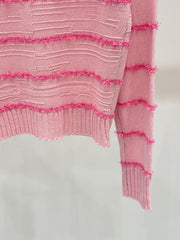 Three-dimensional jacquard simple striped contrasting casual knitted long sleeves