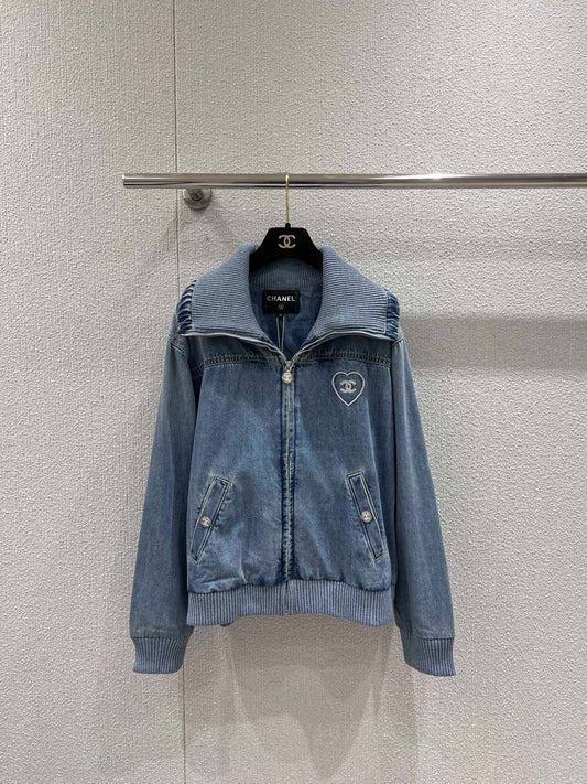 Beach Series Heart Embroidered Lapel Denim