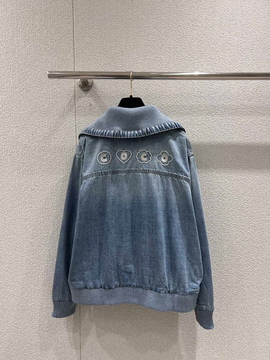 Beach Series Heart Embroidered Lapel Denim
