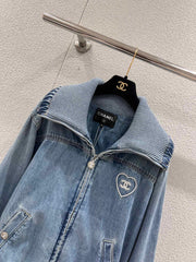 Beach Series Heart Embroidered Lapel Denim