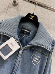 Beach Series Heart Embroidered Lapel Denim