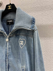 Beach Series Heart Embroidered Lapel Denim